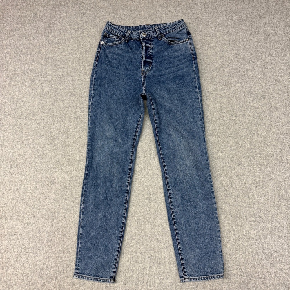 &Denim H&M Mom Jeans Size 6 Blue Ultra High Waist Tapered Leg Button Fly 1947